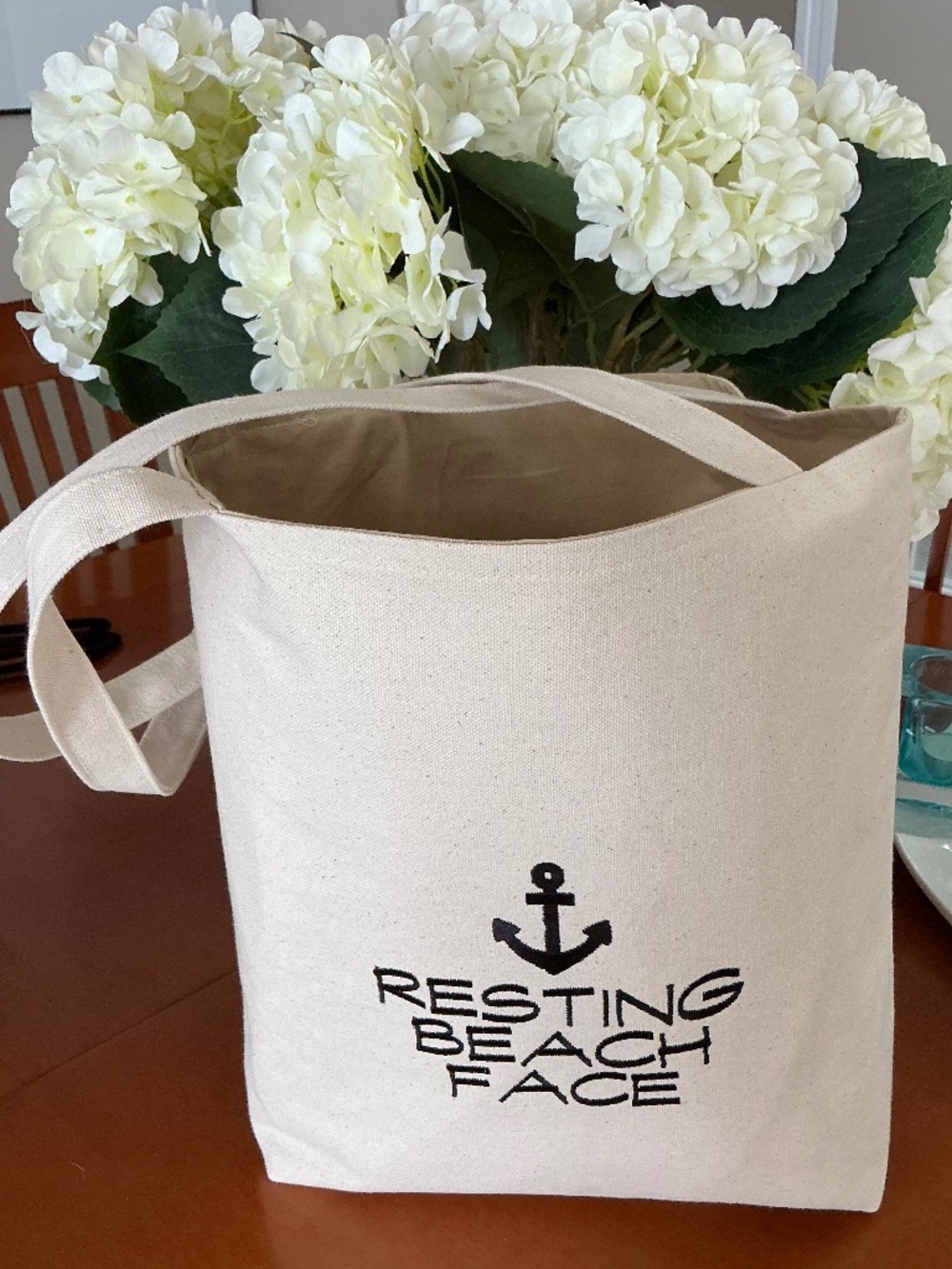Canvas Beach Tote Bag, Custom Embroidered RESTING BEACH FACE